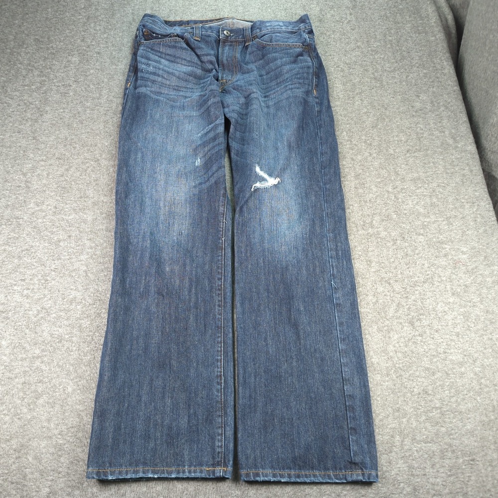 Express Jeans Mens 34x34 Blue Loose Boot Cut Distressed Western Cowboy